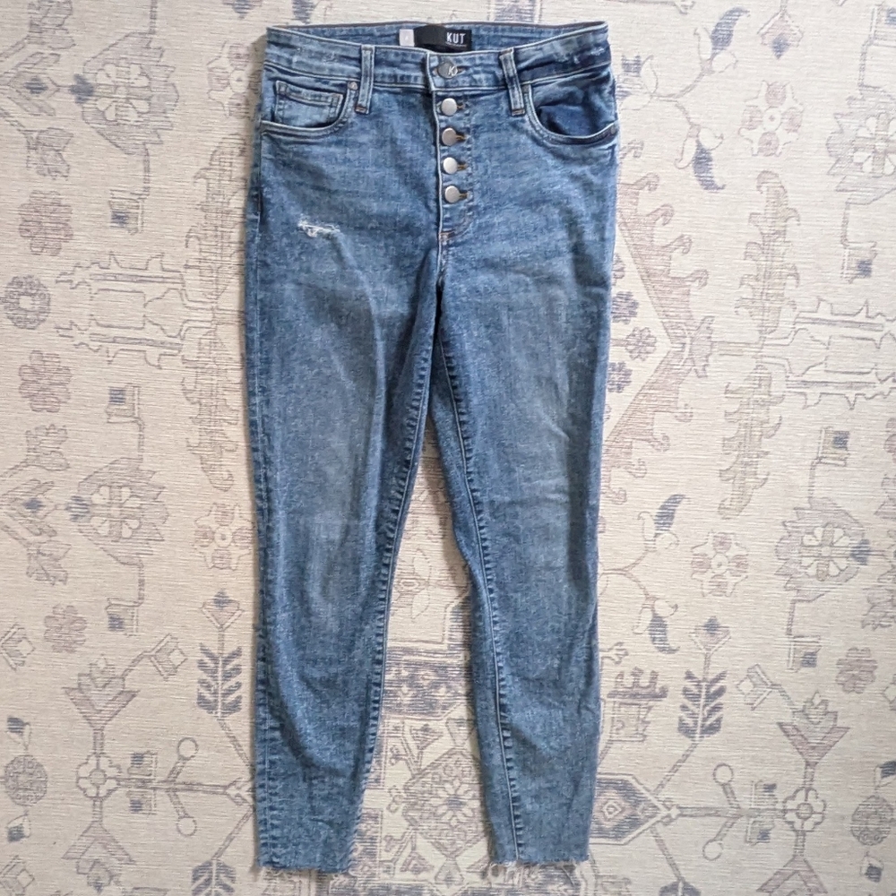 Kut from the Kloth Connie High Rise Ankle Skinny Jeans with Button Fly
